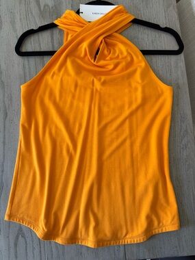 Karen Millen Key Hole Front Twist Sleeveless Orange Blouse, Size 4